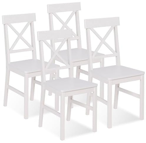 IDMarket Suzanne - Juego de 4 sillas de cocina con cruces de madera blanca