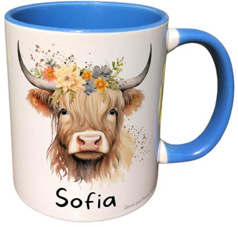 Personalised Highland Cow Mug Gift - Present for Farm Animal Lovers - Gifts for Small Holders - Personalised Farmyard Mug - Country Style Mug (Green)