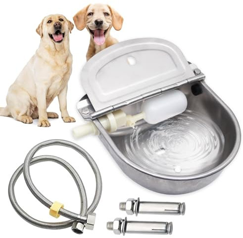 Automatic Water Bowl for Dog Large Size,Animal Drinking Water Bowl,Outdoor Dog Water Bowl,304 Stainless Steel Water Bowl with Float Valve, Drain Hole, Pipe,for Poultry and Livestock