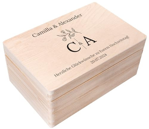Creative Deco Hochzeitsgeschenke Personalisiert für Brautpaar | Geschenk zur Hochzeit | Erinnerungsbox Hochzeit | Geschenkkiste | Holzkiste mit Deckel | Hochzeitsgeschenk Personalisierte Farbdruck