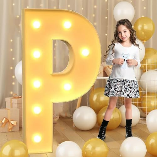 Syibelters Lettre P géante lumineuse à DEL de 100 cm, panneau lumineux en mosaïque pour chapiteau, lettres LED pour Saint-Valentin, anniversaire, Noël, Nouvel An