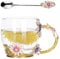 Senshuomy Enamel Coffee Mug with Spoon - Glass Flower Tea Cup Birthday Present for Women, Mom, Teacher, Friends