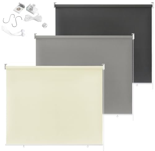 PEILU Tenda a Rullo Oscuranti 100 x 140cm Tende Avvolgibili da Esterno con Fissaggio a Morsetto Protezione dai Raggi UV Persiana per Finestre e Porte (Beige)