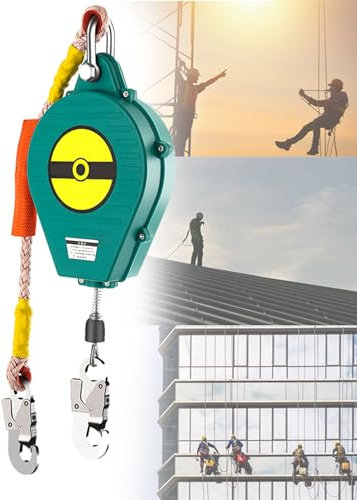 Fallschutz Absturzsicherung 150kg, Höhensicherungsgerät 3-10m mit Doppelter Verriegelungsstruktur, Auffanggurt Absturzsicherung für Dachreparaturen und Arbeiten In der Höhe(Color:green,Size:10m)