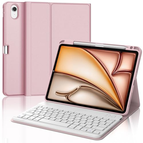 IVEOPPE Funda Teclado iPad Air 11 (M2 2024/M3 2025), Cover Teclado Español Ñ Bluetooth Magnética Desmontable para iPad Air M2 2024/M3 2025 11 Pulgadas, Rosa