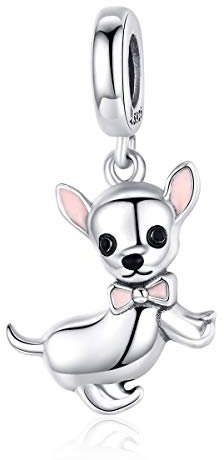 Qings Chien Charms Chihuahua Chiot Argent Sterling 925 Puppy Beads Charmes Pendentif Chien Animaux Charme pour Bracelets Européens Colliers Bracelets Bijoux Breloques Cadeau pour Femmes Filles