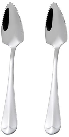 Lot de 2 cuillères à pamplemousse, cuillères pointues, cuillères à kiwi, cuillères en acier inoxydable, cuillères à dessert, spatule, cuillère dentelée, cuillère à fruits (argenté)