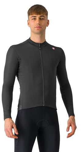 CASTELLI Herren-Thermotrikot, Espresso, langärmelig, durchgehender Reißverschluss, Fleece-gefüttert, für Rennrad- und Gravel-Radfahren und Radfahren, Light Black, XL