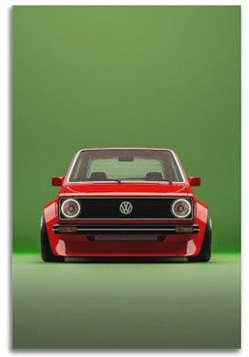 BPQN Vintage-Sportwagen-Poster, roter Golf, MK1 GTI, luxuriöses Auto, dekoratives Gemälde, Leinwand, Kunstbild, 50 x 75 cm