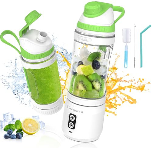 Vaeqozva Portable Blender - 700ml Smoothie Maker, Type-C USB Rechargeable Mini Blender with BPA Free Bottle (Green White)
