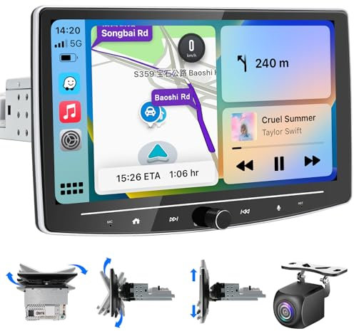 Android 1 DIN Wireless Carplay Android Autoradio Touch Display, 10,1 Zoll HD Abnehmbares Bildschirm Autoradio mit Navi, WiFi 4G GPS AM/FM RDS Rückfahrkamera,2+32G