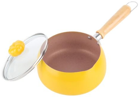 WJUHYGTF Saucepan, Non-Stick Iron Milk Pot Induction with Lid 16Cm Yellow Saucepan Small with Wooden Handle for Small Portions Milk Soup Noodles,Yellow