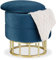 Relaxdays Samthocker mit Stauraum, runder Sitzhocker, gepolstert, Wohnzimmer, H x D: 40 x 40 cm, Hocker Samt, blau/Gold