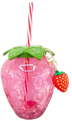 Bicchiere Alla Fragola - Tazza Da Caffè Alla Fragola, Simpatica Tazza A Forma Di Fragola Con Cannuccia, Divertente Tazza Dal Design Alla Frutta, Bicchieri Per Bambini, Tazza Rosa Alla Fragola Con Cann
