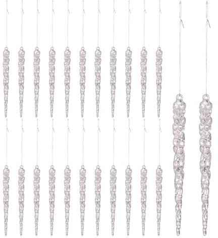 Fukamou Eiszapfen-Weihnachtsbaumschmuck,Weihnachtsbaum-Eiszapfen-Dekorationen,24X Klare- Acryl-Winterdekorationen - Weihnachtsbaum-Kristalldekorationen Für Die Hochzeit Im Winterurlaub