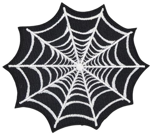 Spinnennetz Aufnäher zum aufbügeln oder aufnähen Bügelbild Aufbügler für Kleidung gestickter Bügelpatch Applikation Netz Spinne Halloween Fasching Kostüm Karneval Patch Größe 8,2 x 7,4 cm