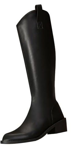 Stivali lunghi da donna con chiusura lampo, stivali da cowboy, stivali alti in pelle, Nero , 38