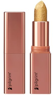 Pilgrim Glitter Lipstick for Women 4.2gm Dubai Luxe Lifestyle - Dubai Gold Shade Lipstick Infused with Vitamin E & Olive Oil Glitter Formula with Matte Finish Non Drying All Skin Types