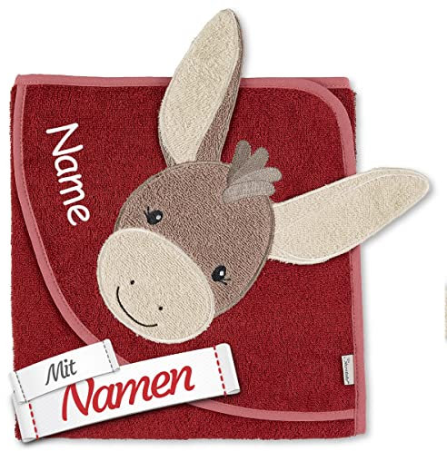 Sterntaler Kapuzenhandtuch mit Namen Bestickt für Baby & Kinder, Mädchen Badetuch Badehandtuch/Kinder-Badetuch mit Kapuze personalisiert (Modell 6)