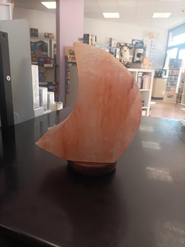 Generico Lampada di Sale dell'Himalaya a Luna, Pietra Naturale con Base in Legno, Rosa