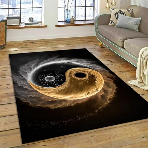 Teppich Wohnzimmer Teppich Kurzflor Modern Design rutschfest Teppich Für Schlafzimmer Bodenmatte Innen Und Außen Teppich Tai Chi Yin Yang Bagua 120 X 160 cm -435389474