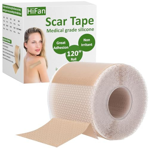 HiFan Pansement Silicone Cicatrice de qualité médicale, Silicone Sheets à Respect de Peau pour cicatrices chirurgicales/traumatiques/chéloïdes/d'acné, Réutilisable Scar Tape (4, 300cm)