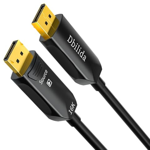 Fiber Optic DisplayPort Cable 2.1 15M, Fiber DP 2.1 Cable Supports 54Gbps, 8K@120Hz/60Hz, 4K@240Hz 165Hz 144Hz, 2K@360Hz, DSC 1.2a Display Port 2.1 Cord for FreeSync Gaming Monitor 5090 9070XT,S1334