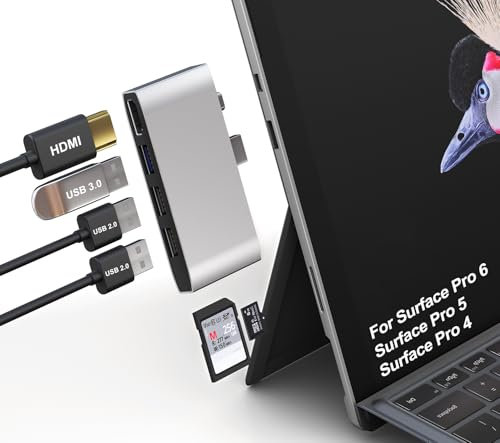 Surface Pro 6/5/4 Docking Station - Surface Pro Hdmi Adapter 4K@30Hz HDMI Port Converter, USB 3.0, USB 2.0 Hub, SD & TF/Micro SD Memory Card Reader Microsoft Surface-Pro 6/5/4 Accessories Dongle