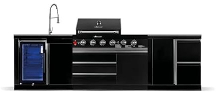 GORILLER® BLACKBACK M8 Outdoor Kitchen Gas Barbecue with Refrigerator Sink Combination Extra Work Surface and Storage Space Stainless Steel Black