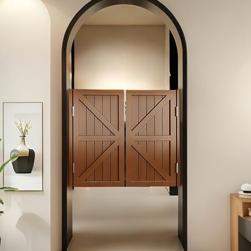 Pendeltür Holz Saloontür Innen Schwingtür W 70-150cm 2 Türen Für Bar Garten Und Wohnräume(Brown,W:142 x H:90cm)