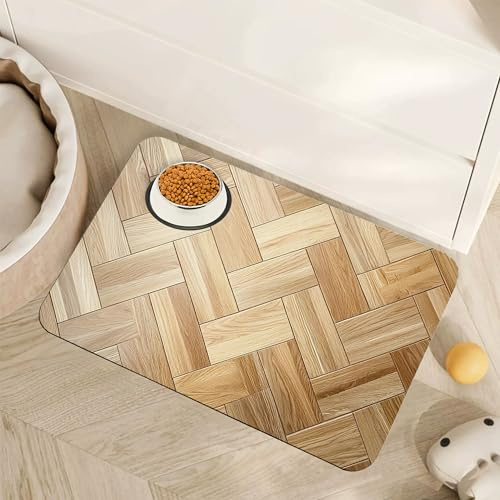 Vintage Wooden Dog Cat Food Mat,Boho Absorbent Pet Feeding Mat for Food and Water,Non-Slip Dog Bowl Mats Floor Protector 12x20