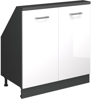 Vicco Mobile cucina sottotetto R-Line, Bianco lucido/antracite, 80 cm con 2 porte