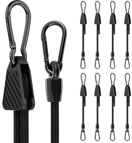 8Pcs Bungee Cords with Carabiner Clips 1.2m/48In Adjustable Stretchable Heavy Duty Bungee Straps Rust prevention Bungee Rope for Mountaineering Trunks Camping Gear Tarps Trailers Car Motorcycle
