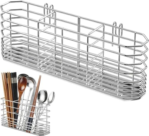 pozuauoa Cutlery Drainer for Sink 3 Compartment Utensil Holder 20x9x4cm | Sink drainer rack 3 compartments,hooks.Drainage holes for quick dry.Sturdy, easy clean.Great for spoons,utensils,small tools