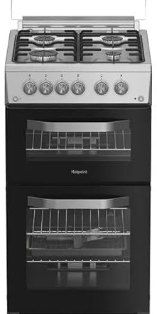 HDG5GCX 50 cm Freestanding Gas Cooker – Stainless Steel, Double Oven, Grill and 4 Burners, Enamel Pan Supports, Flame Failure Safety Device, Easy Clean Interior, Energy Efficient