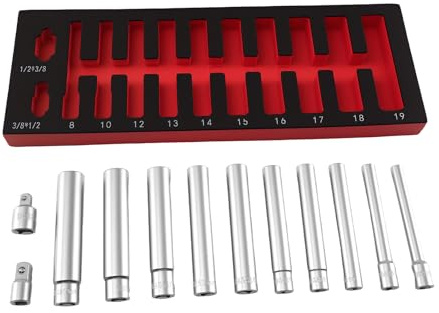 maXpeedingrods 12 Point Extra Deep Metric Socket Tool Set 8-19mm | 1/2 3/8 Drive 120mm 10 Piece Socket Sets, Chrome Vanadium