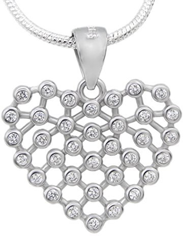 Collier Herz 925 Sterling Silber rhodiniert 35 Zirkonia 45cm Silberkette Halskette Kette Geflecht Damen