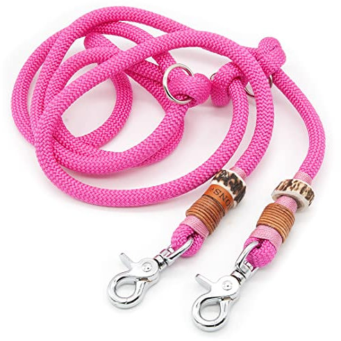 Hundeleine/Führleine aus Tau mit Karabiner & echtem Hirschhorn Ø10mm | 3fach verstellbar | Doppel-Leine | Umhängeleine | robust & wetterfest | Top Handmade-Quality