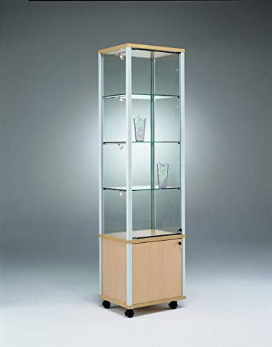 MHN Exklusive Glasvitrine abschließbar mit Unterschrank 50 x 50 cm mit Glasrückwand/auf Rollen