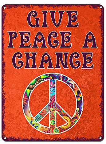 Alamazookie 60er Jahre Era Hippie Zitate Wanddeko ~ Metallschild ~ Groovy, Hippy, Woodstock, Psychedelic, Reggae, Peace, Love Themen-Dekorationen & Geschenke Give Peace a Chance