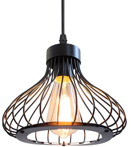 PETITES ECREVISSES Pendelleuchte Industrielle Kronleuchter Deckenleuchte E27 Vintage Lampenschirm aus Metall Käfig Lampe Beleuchtung Küche Esszimmer Wohnzimmer Kinderzimmer Restaurant (schwarz)
