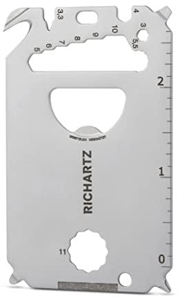 RICHARTZ POCKET CARD L23 | Multitool Schlüsselanhänger | 23 praktische Funktionen | Hochwertiger, matt gestrahlter Edelstahl | Schlüsselanhänger Werkzeug inkl. Verpackung & Funktionsbeschreibung