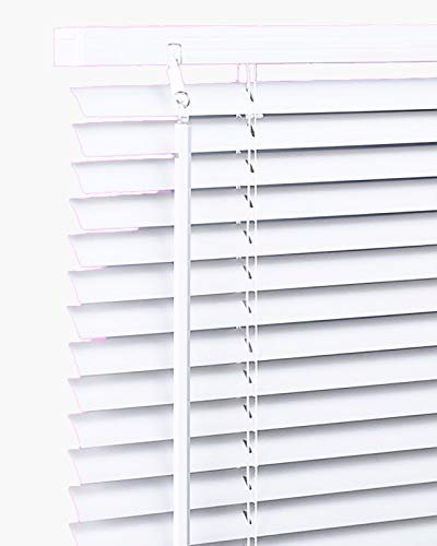 White PVC Venetian Blind Window Blinds Easy Fit Twist Open Close Control Wand Pull Cord Shutters Home Office (90 cm x 150 cm)