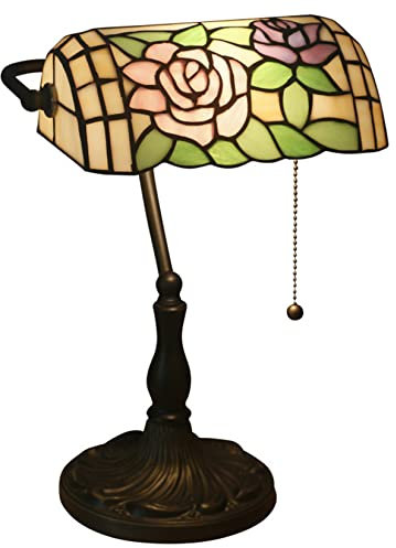 Tiffany-Stil Tischlampe Banker Lampe Blumen 15 Zoll groß Buntglas Vintage antike helle Farben gehalten Night Stand für Wohnzimmer Schlafzimmer handgemachtes Geschenk