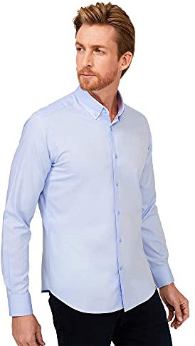 kiğili KIGILI Oxford Shirts for Men - Smart Casual Long Sleeve Slim Fit 100% Cotton Blue Button Down Collar Shirts (Size: XS-14.4 Neck)