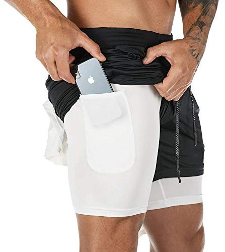 Superora Herren-Sport-Shorts, 2-in-1, atmungsaktiv, mit Taschen, Outdoor, Workout-Shorts, Schwarz , S