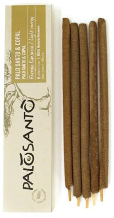 PALOSANTO - Natürliche Palo Santo Weihrauchstäbchen mit Copal – 100% natürlich – Weihrauchsticks aromatisiert – Schamanischer Weihrauch für heilige Zeremonien und Rituale - 5 Räucherstäbchen