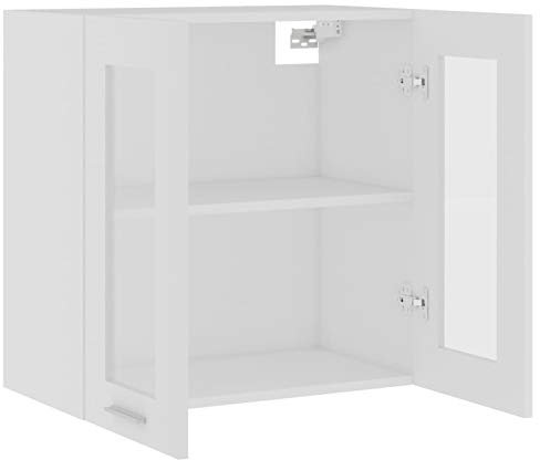 Tidyard Display Cabinet Hanging Glass Wall Cabinet 2 Shelves With 2 Doors for Living Room Bedroom Studio Flat White 60x31x60 cm Chipboard