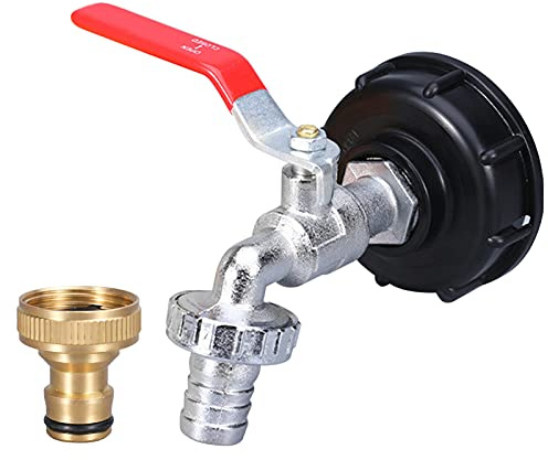 Robinet Cuve 1000L S60X6 IBC Raccord Robinet avec 2 pièces raccord de Tuyau 3/4(Alliage et Laiton) , Adaptateur de réservoir de vidange, pour Robinet de Jardin, pour d'adaptateur de cuve
