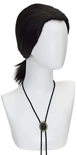 FALAMKA Schwarze Perücke für Herren Vincent Vega Kostümperücke kurz gerade Cosplay-Perücke, Halloween-Party, + Bolo-Krawatte